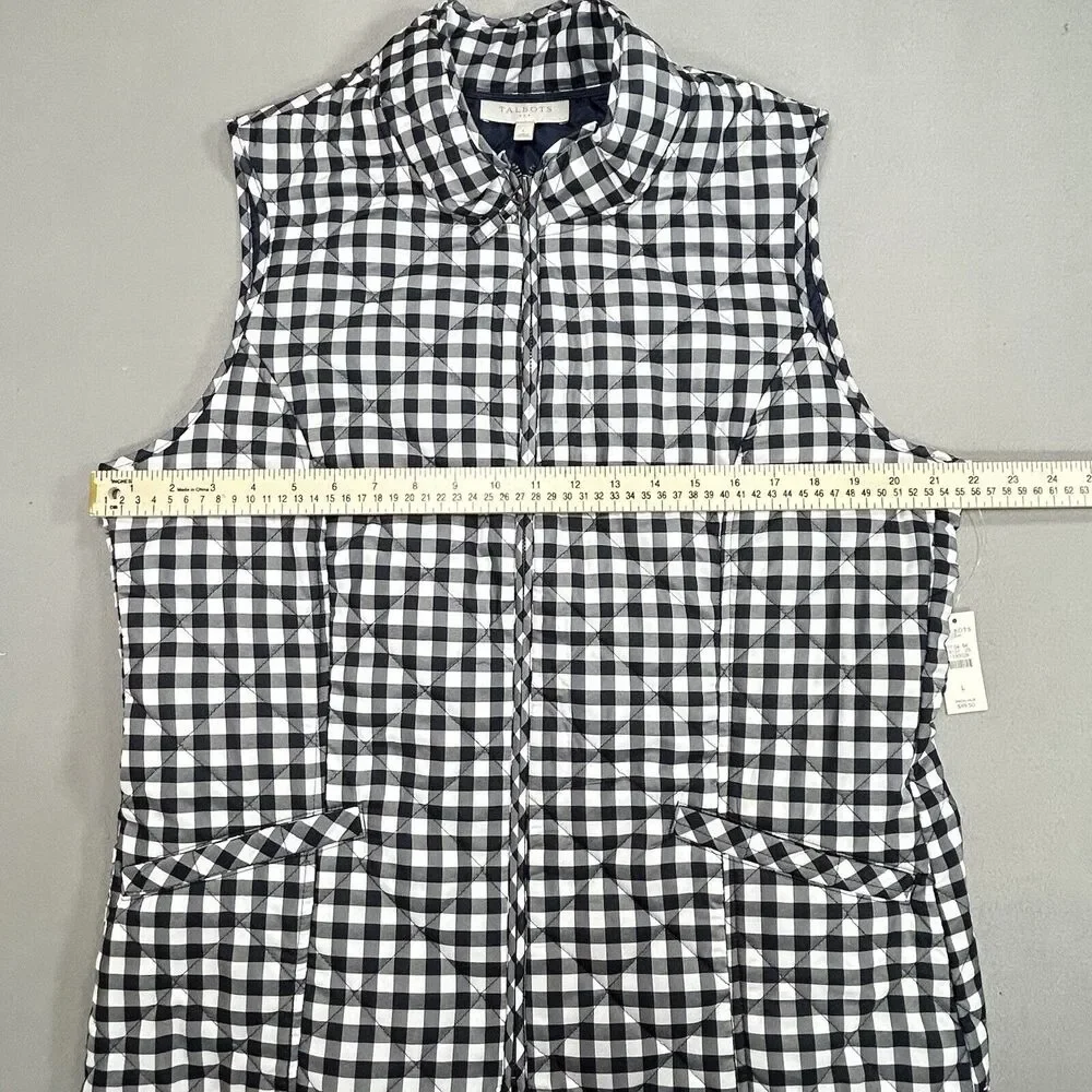 Talbots Vest Women’s L Black White Gingham Plaid Quilted Puffer Western Preppy - Picture 3 of 12